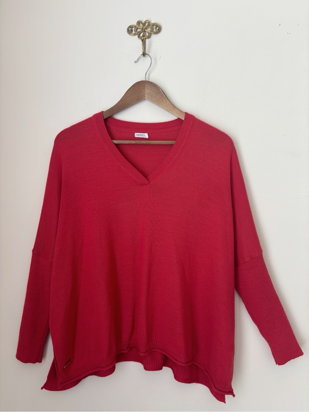 Mersea Chili Red The Catalina V Neck Sweater Oversized Sz P 4 6 Coastal Summer